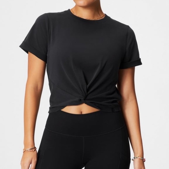 Fabletics Tops - Fabletics 100% cotton knot twist front tee black xs NWT